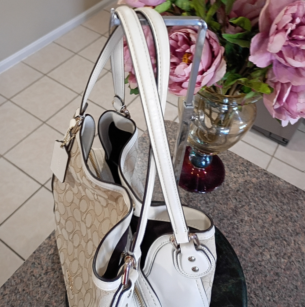 Coach Edie 31 Shoulder Bag Light Knaki Jaquard  And Chalk Leather - Picture 7 of 17
